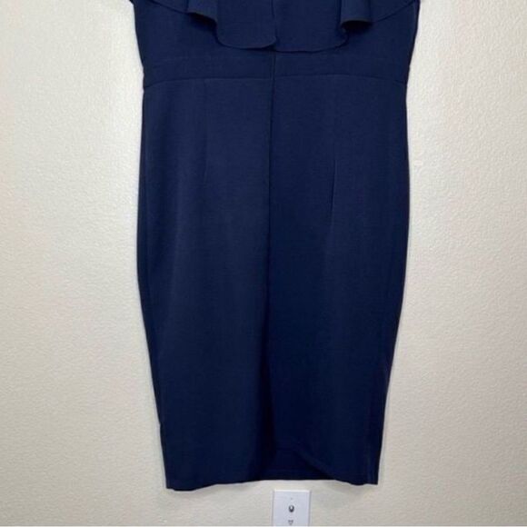 Asos Navy Blue Double V Ruffle Wrap Midi Dress, Size 14 - Picture 7 of 12